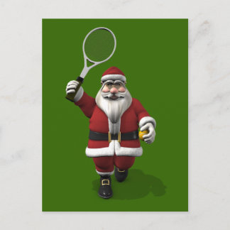 Postal Festiva Papá Noel jugando al tenis