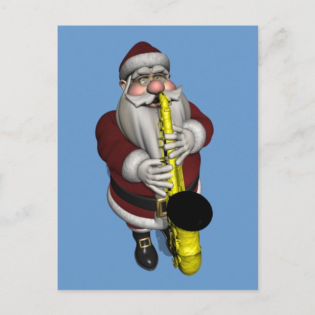Postal Festiva Papá Noel jugando saxofón (Anverso)