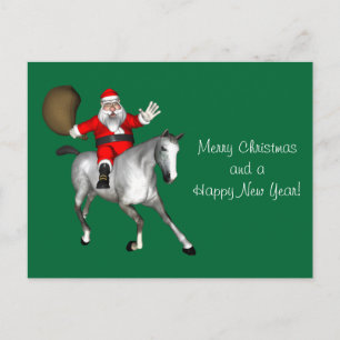 Postal Festiva Papá Noel montando un caballo gris