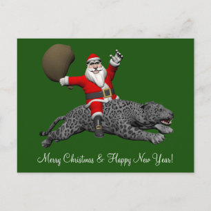 Postal Festiva Papá Noel montando una pantera gris