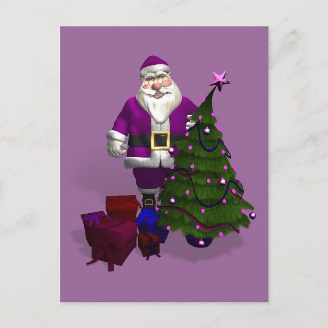 Postal Festiva Papá Noel morado (Anverso)