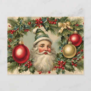 Postal Festiva Papá Noel, ornamentos, Holly Berry