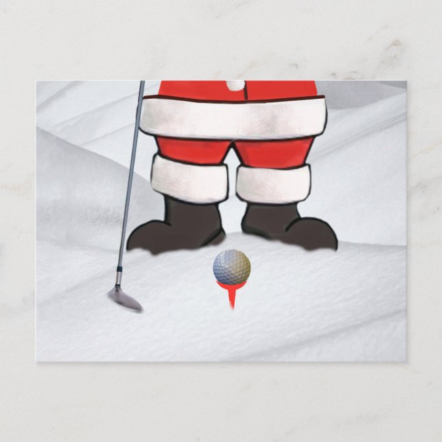 Postal Festiva Papá Noel que juega a golf en la nieve (Anverso)