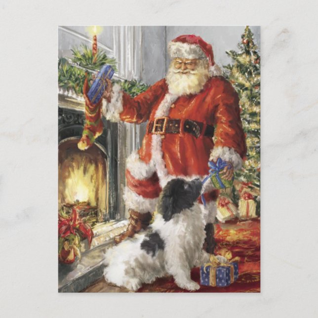 Postal Festiva Papá Noel Regala Al Perro (Anverso)