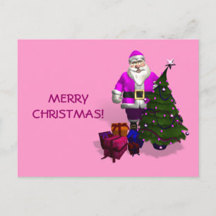 Postal Festiva Papá Noel rosa