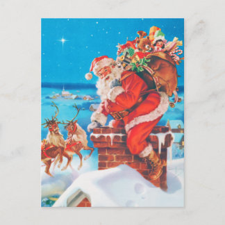 Postal Festiva Papá Noel se va por la chimenea