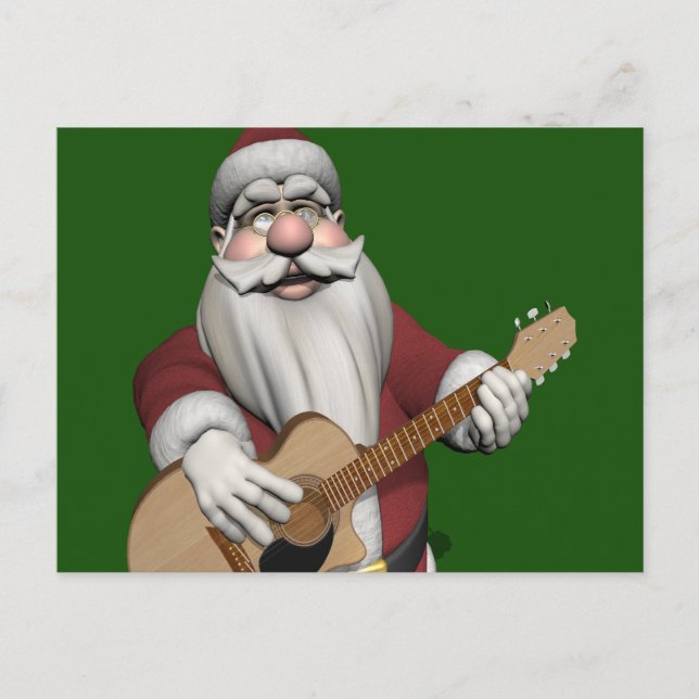 Postal Festiva Papá Noel Tocando Canciones De Navidades En Su Gui (Anverso)
