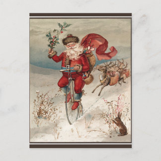 Postal Festiva Papá Noel victoriano en una bicicleta vieja