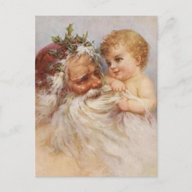 Postal Festiva Papá Noel Vintage con el bebé (Anverso)
