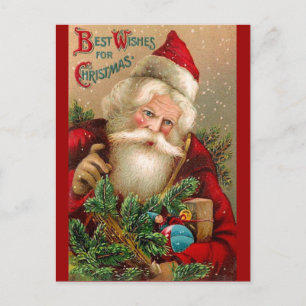 Postal Festiva Papá Noel vintage con juguetes