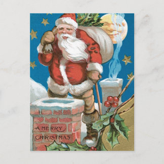 Postal Festiva Papá Noel vintage con la luna