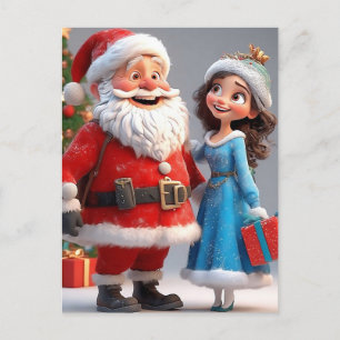 Postal Festiva Papá Noel y la Doncella de Nieve celebrando la Nav