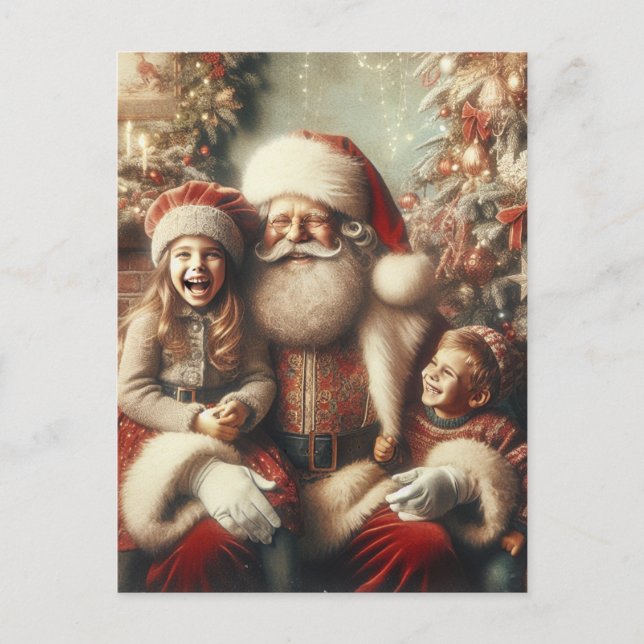 Postal Festiva Papá Noel y los niños (Anverso)