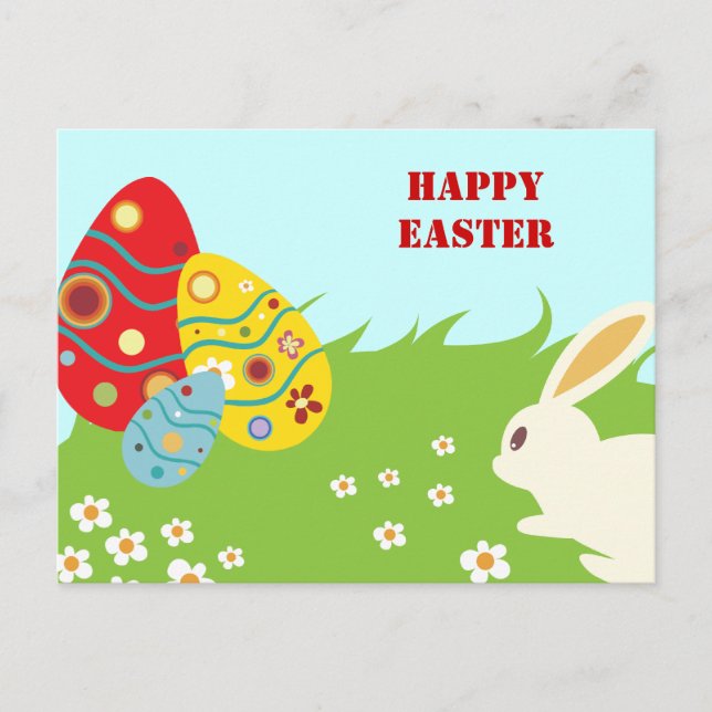 Postal Festiva Papel personalizado de pascua, huevos y flores (Anverso)