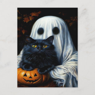 Postal Festiva Papel tapiz de Halloween de Gato Negro espeluznant