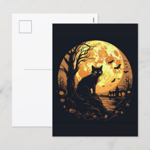 Postal Festiva Papel tapiz de Halloween de Gato Negro espeluznant