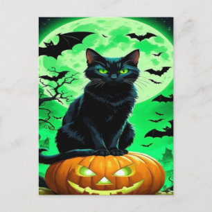 Postal Festiva Papel tapiz de Halloween de Gato Negro espeluznant