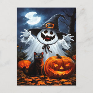 Postal Festiva Papel tapiz de Halloween de Gato Negro espeluznant