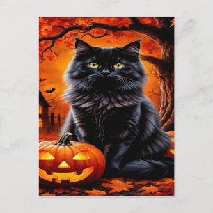 Postal Festiva Papel tapiz de Halloween de Gato Negro espeluznant