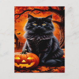 Postal Festiva Papel tapiz de Halloween de Gato Negro espeluznant