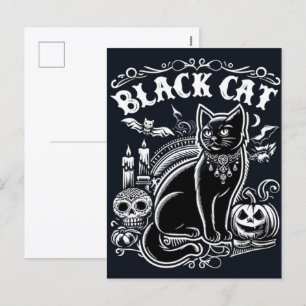 Postal Festiva Papel tapiz de Halloween de Gato Negro espeluznant
