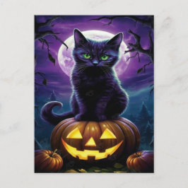 Postal Festiva Papel tapiz de Halloween de Gato Negro espeluznant
