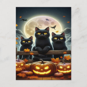 Postal Festiva Papel tapiz de Halloween de Gato Negro espeluznant