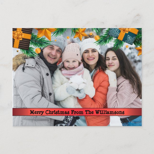 Postal Festiva Paquetes de navidades Pine Boughes Fotografía de m (Anverso)