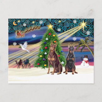 Postal Festiva Par Xmas Magic-Doberman