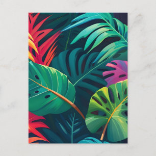 Postal Festiva Paraíso de acuarela de follaje tropical
