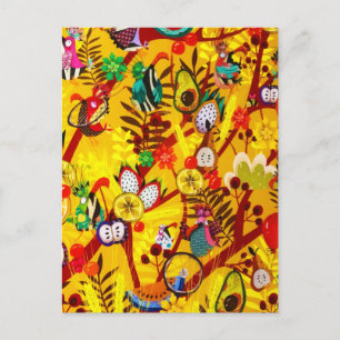Postal Festiva Paraíso de las flores de pájaros del bosque botáni
