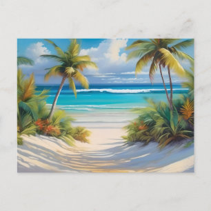 Postal Festiva Paraiso Tropical Colorido Mar y Palmeras