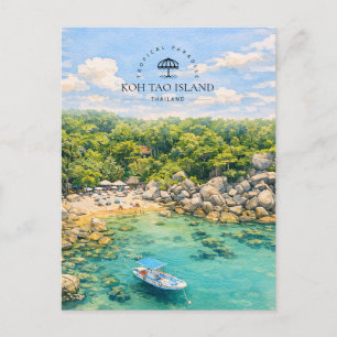 Postal Festiva PARAÍSO TROPICAL ISLA KOH TAO Acuarela