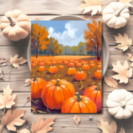 Postal Festiva Parche de Calabaza Otoño Acuarela