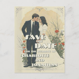 Postal Festiva Pareja de Boda Romántica Vintage Arte Fiesta Posta