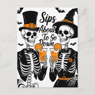 Postal Festiva Pareja de esqueletos Halloween
