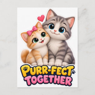 Postal Festiva Pareja de Gatos Lindos Amor Divertido Perfectos Ju