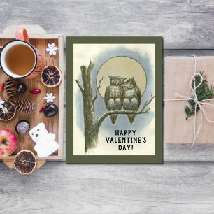 Postal Festiva Pareja de lechuzas de El día de San Valentín de ép