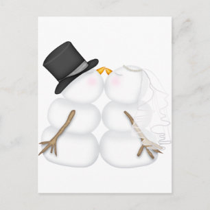 Postal Festiva Pareja de muñecos de nieve besándose adorable