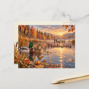 Postal Festiva Pareja de patos silbones de otoño Humedal Escénico