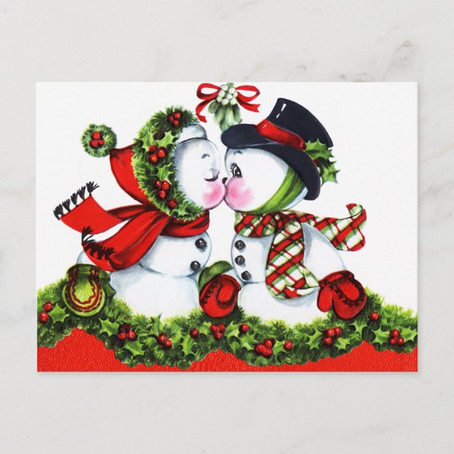 Postal Festiva Pareja de Snowman besando (Anverso)