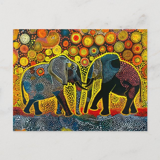 Postal Festiva Pareja elefante con girasoles (Anverso)