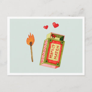 Postal Festiva Pareja Perfecta Valentín Acuarela Adorable