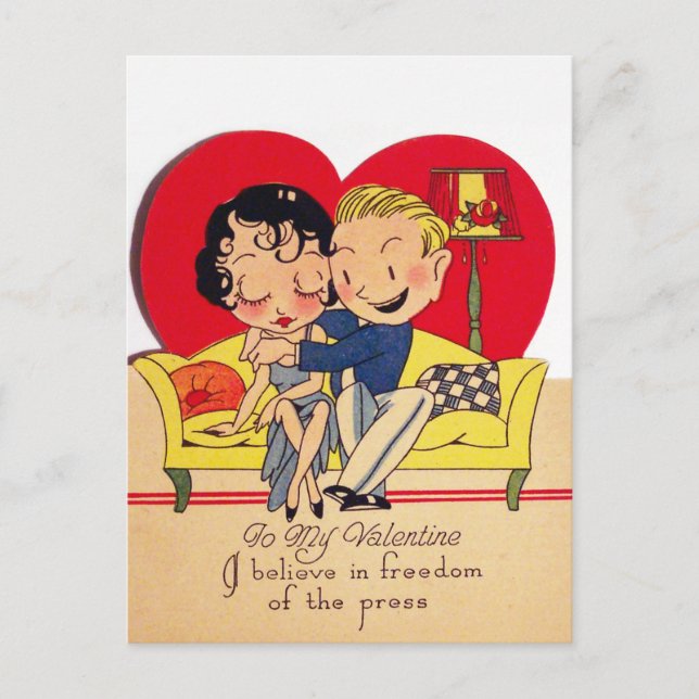 Postal Festiva pareja retro vintage de San Valentín (Anverso)