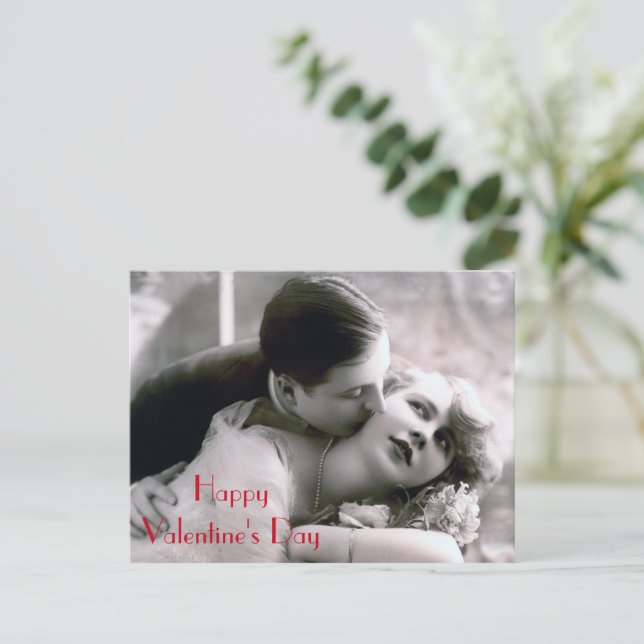 Postal Festiva Pareja romántica El día de San Valentín de amor re (Anverso de pie)