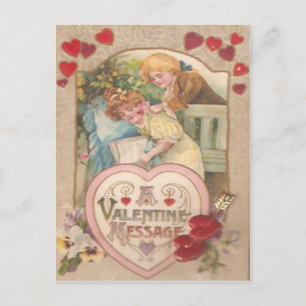 Postal Festiva Pareja Vintage Retro Victoriana Corazones San Vale