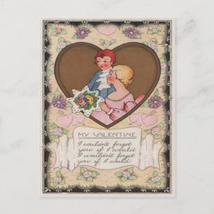 Postal Festiva Pareja Vintage Retro Victoriana Corazones San Vale