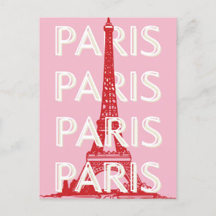 Postal Festiva París, arte de viajes, arte retro, rosa