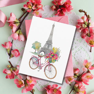 Postal Festiva París Caprichoso Viaje de Verano Torre Eiffel Flor