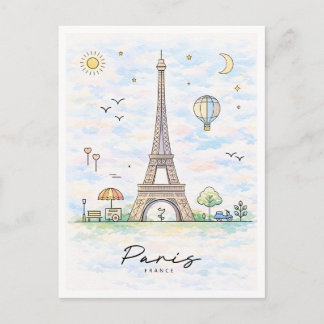Postal Festiva Paris Eiffel Tower Watercolor | France